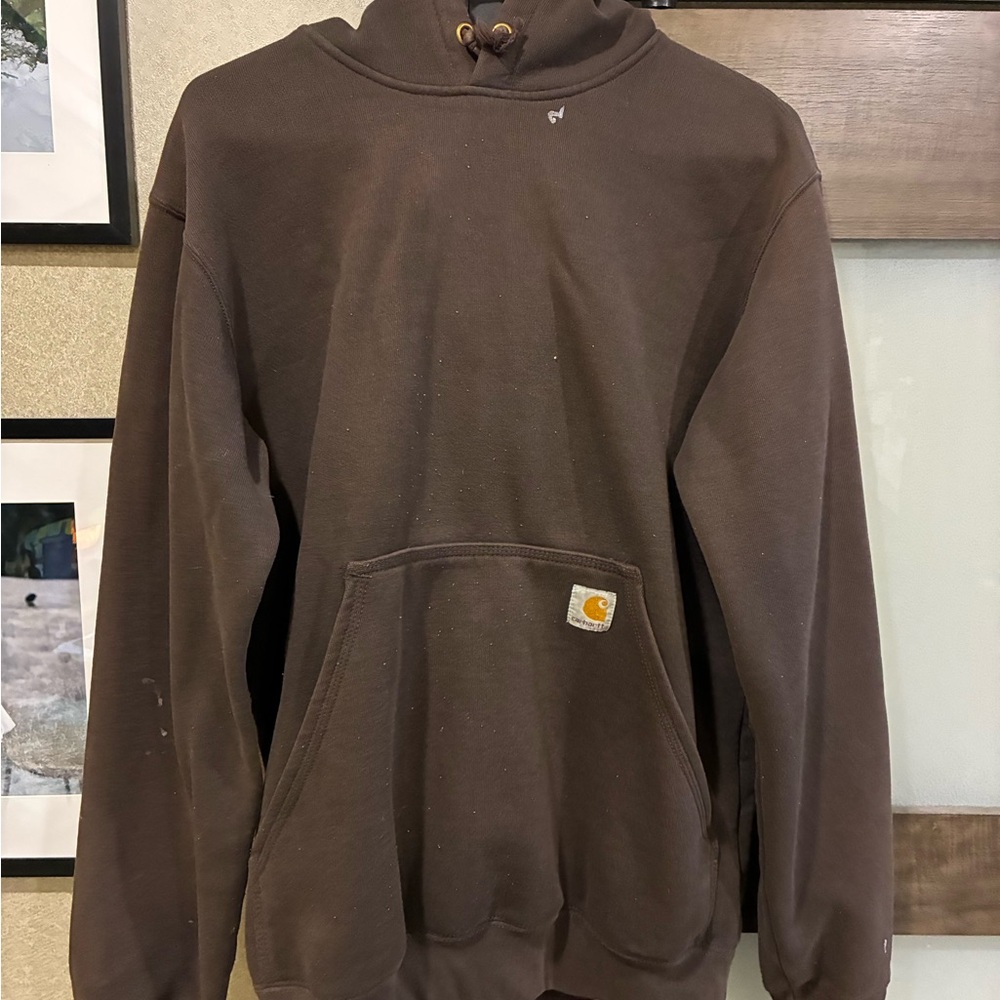 Carhartt Brown Pullover Hoodie with Yellow Logo